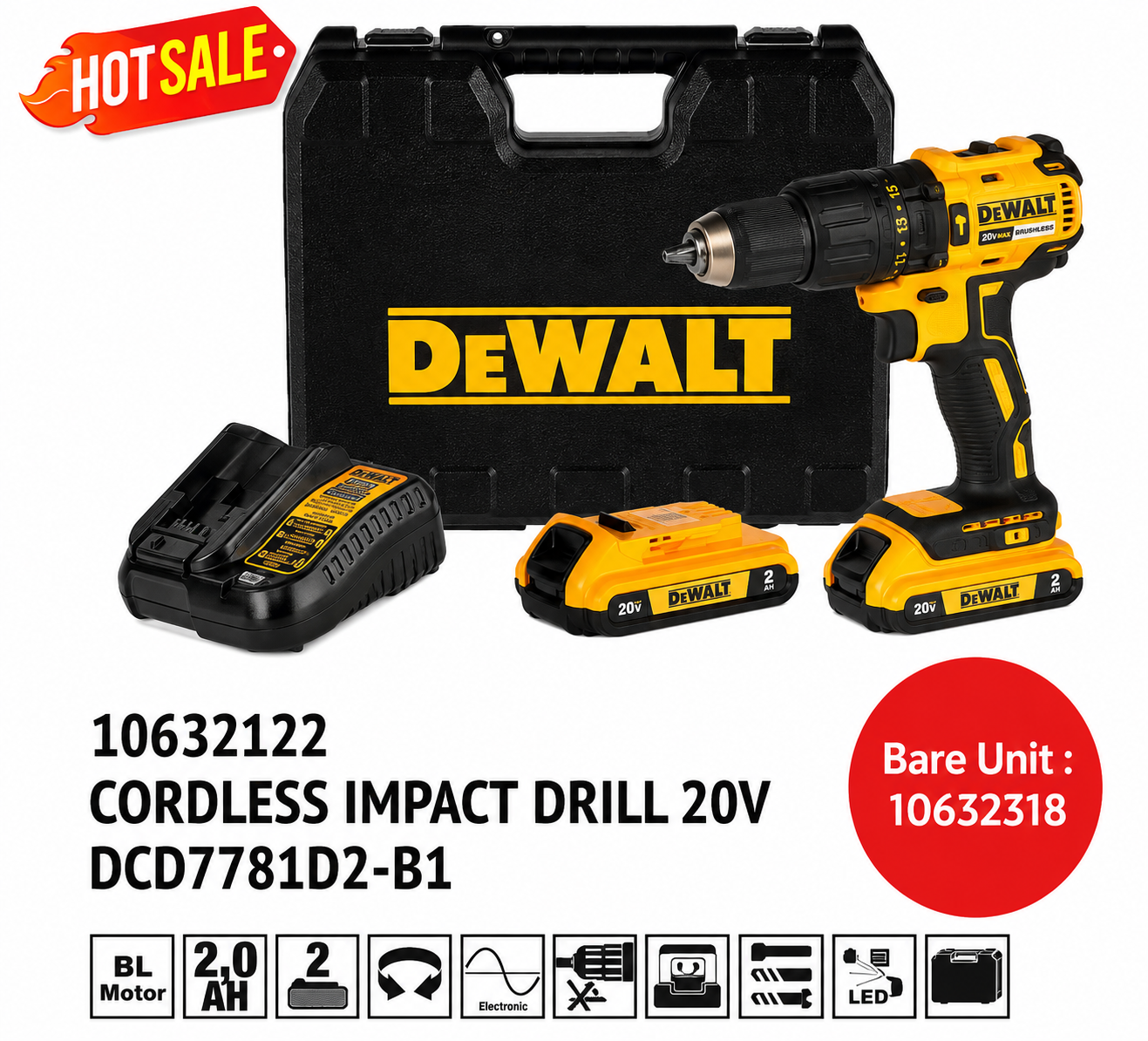 DeWALT Cordless Impact Drill 20V DCD7781D2-B1