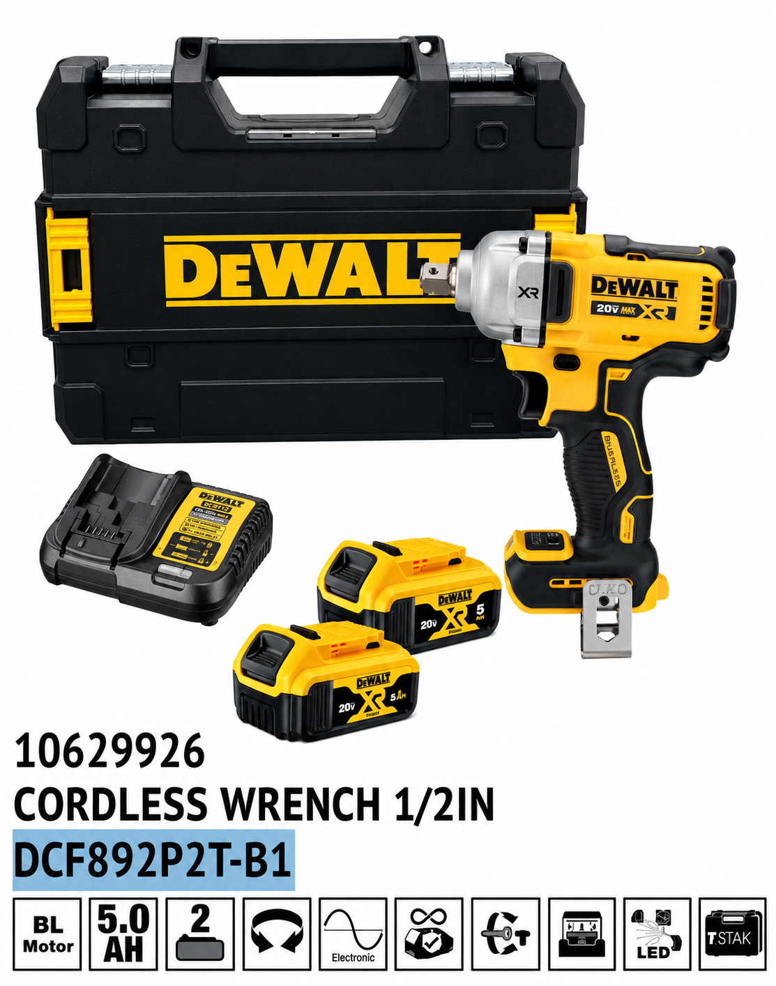 DEWALT DCF892P2T-B1 Cordless Impact Wrench 1/2" 20V XR Brushless