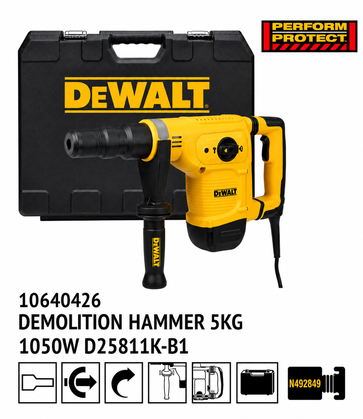 DEWALT Demolition Hammer 5KG 1050W D25811K-B1