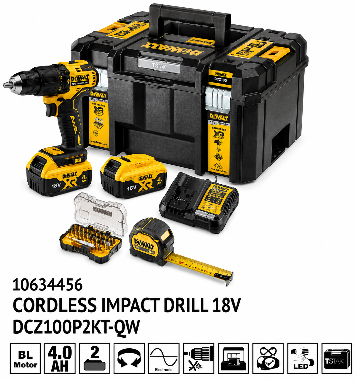 DEWALT DCZ100P2KT-QW 18V XR Brushless Hammer Drill Driver Kit